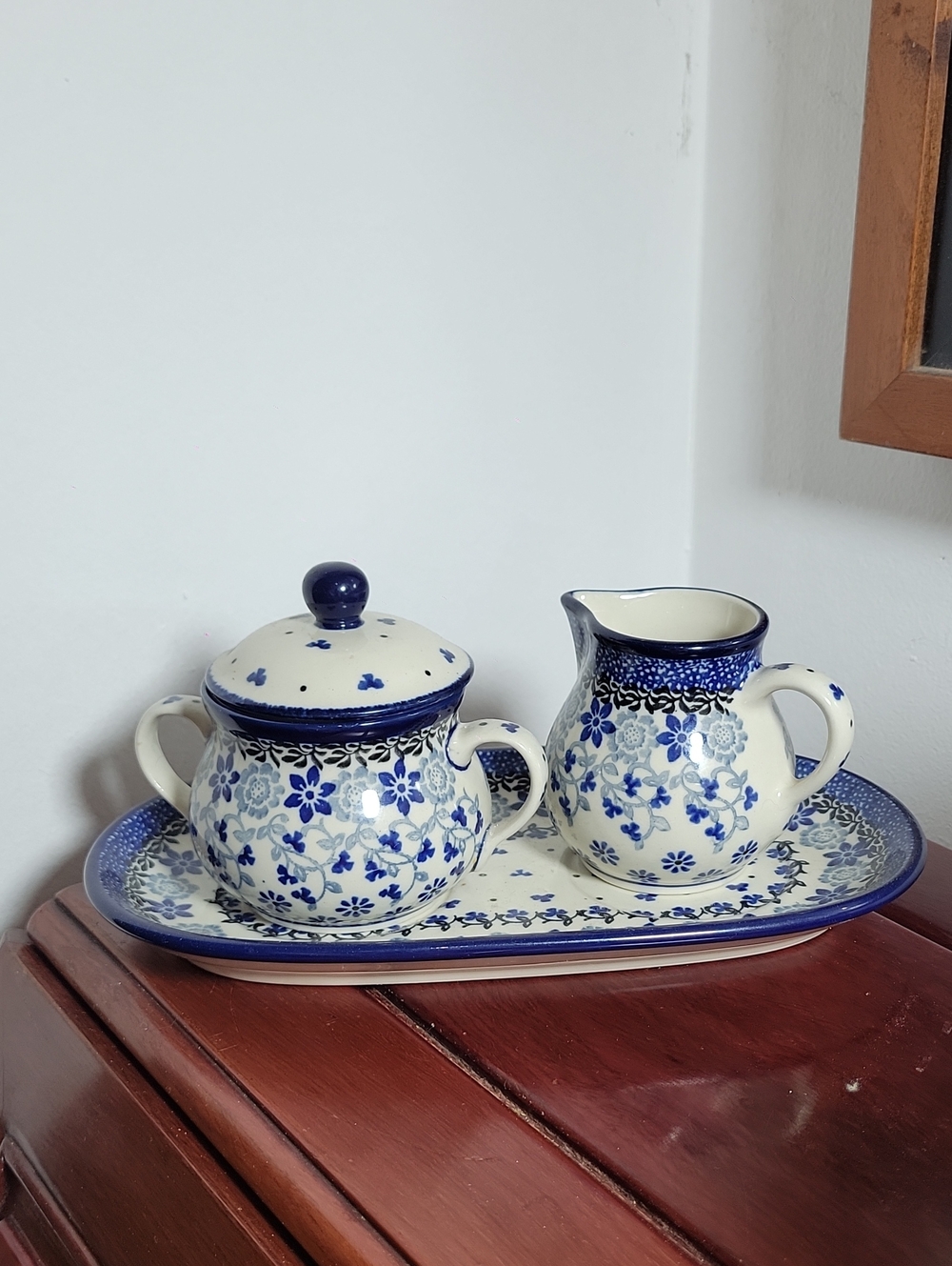 Blue Floral Ceramic Sugar and Creamer Set